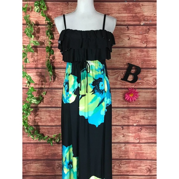 Floral Black and Blue Maxi Dress - Picture 2 of 12